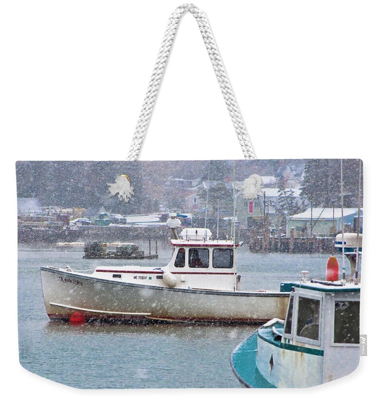 Maine Snow Storm Weekender Tote Bag featuring the photograph Leah Sky Snow by Jeff Cooper