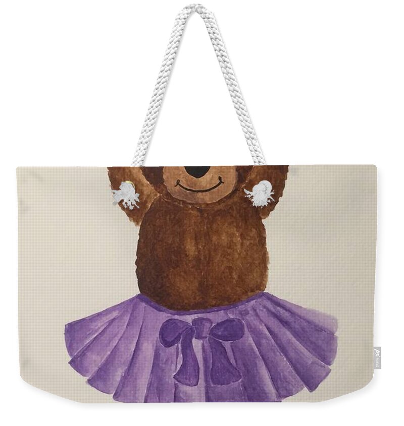 Teddy Bear Weekender Tote Bag featuring the painting Leah's Ballerina Bear 3 by Tamir Barkan