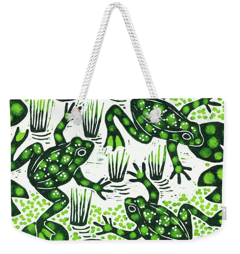 Frog Weekender Tote Bag featuring the painting Leaping Frogs by Nat Morley