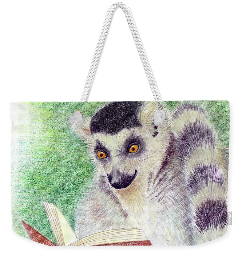 Lemur Weekender Tote Bag featuring the drawing Learning by Phyllis Howard