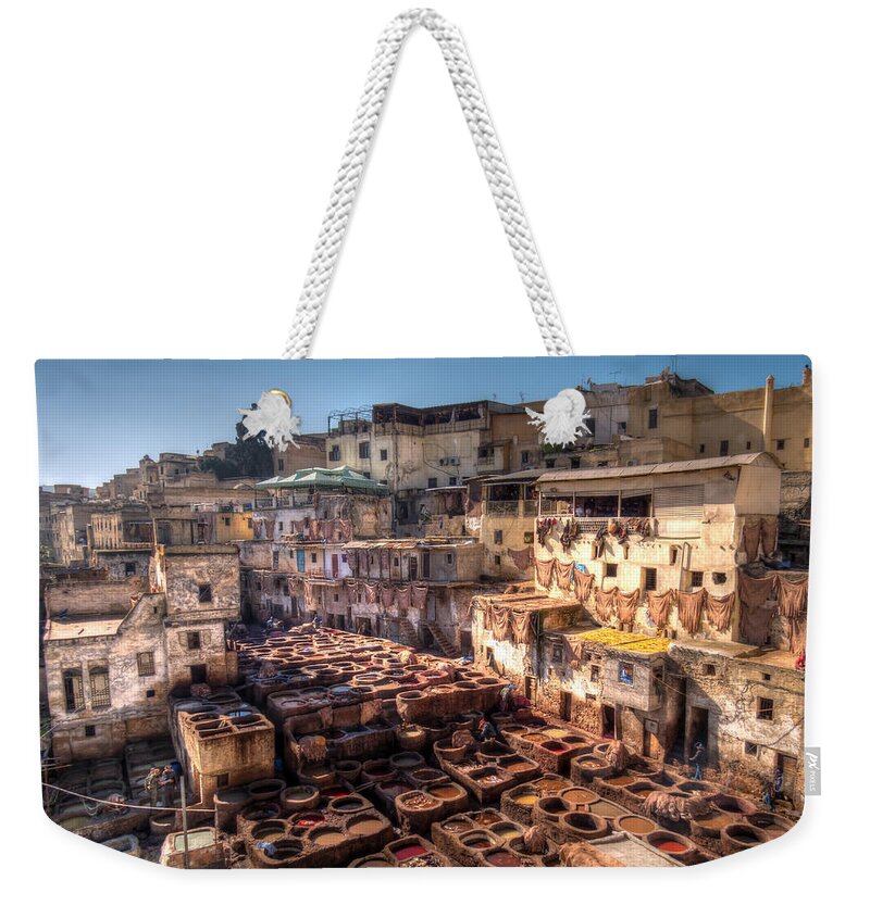 Fes Weekender Tote Bag featuring the photograph Leather tanneries of Fes - 5 by Claudio Maioli