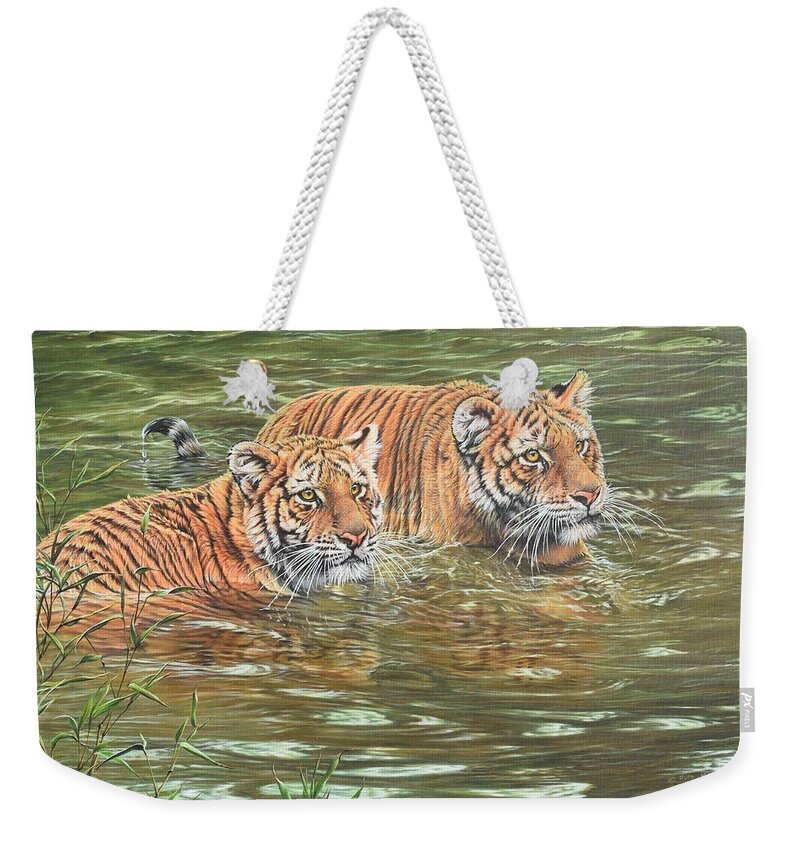 Wildlife Paintings Weekender Tote Bag featuring the painting Leave This To Me Sis by Alan M Hunt
