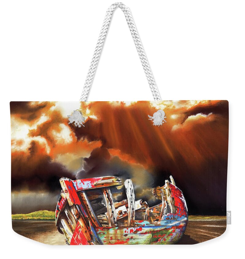 Boat Weekender Tote Bag featuring the drawing Left For Dead by Peter Williams