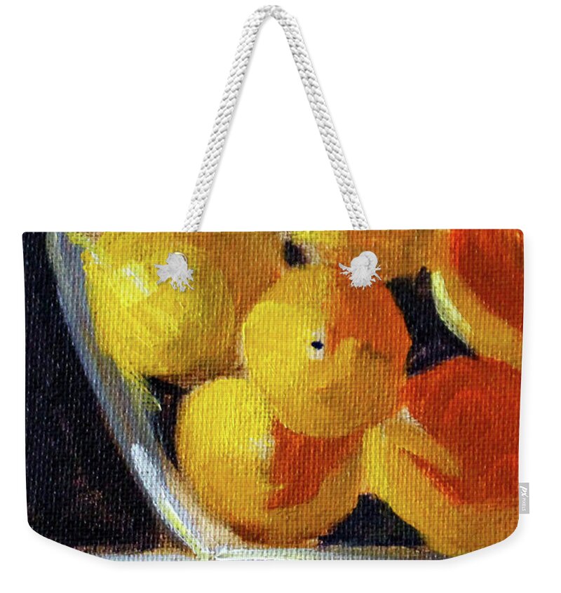 Citrus Fruit Painting Weekender Tote Bag featuring the painting Lemon Bowl by Nancy Merkle