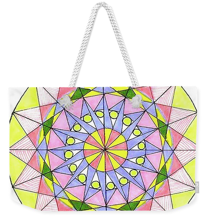 Geometric Design Bright Colors Circle Mandala Triangles Weekender Tote Bag featuring the tapestry - textile Lemon Sherbet by Ruth Dailey