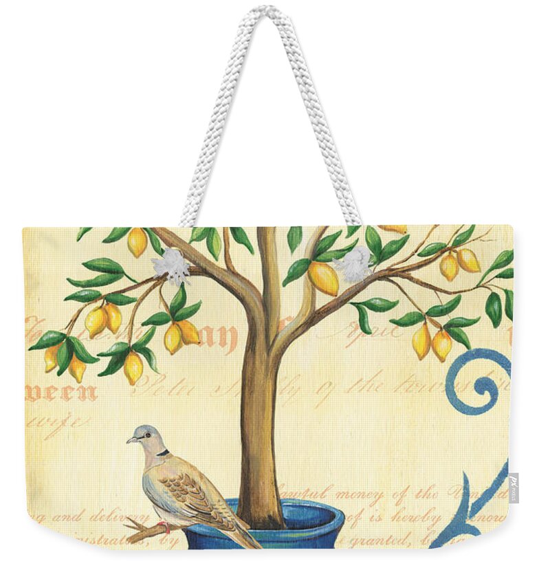 Lemon Weekender Tote Bag featuring the painting Lemon Tree of Life by Debbie DeWitt