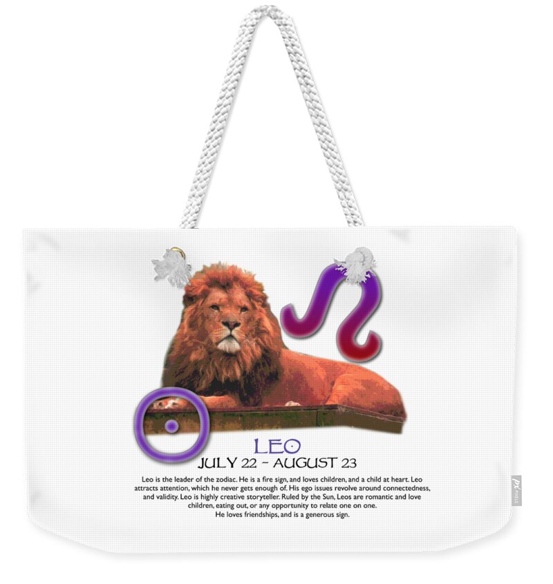 Leo Weekender Tote Bag featuring the digital art Leo Sun Sign by Shelley Overton