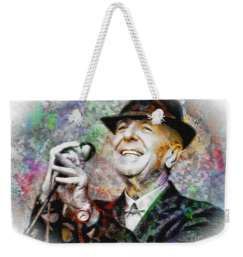 Leonard Cohen Weekender Tote Bag featuring the painting Leonard Cohen - Tribute Painting by Ian Gledhill