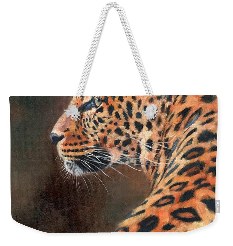 Leopasrd Weekender Tote Bag featuring the painting Leopard Profile by David Stribbling