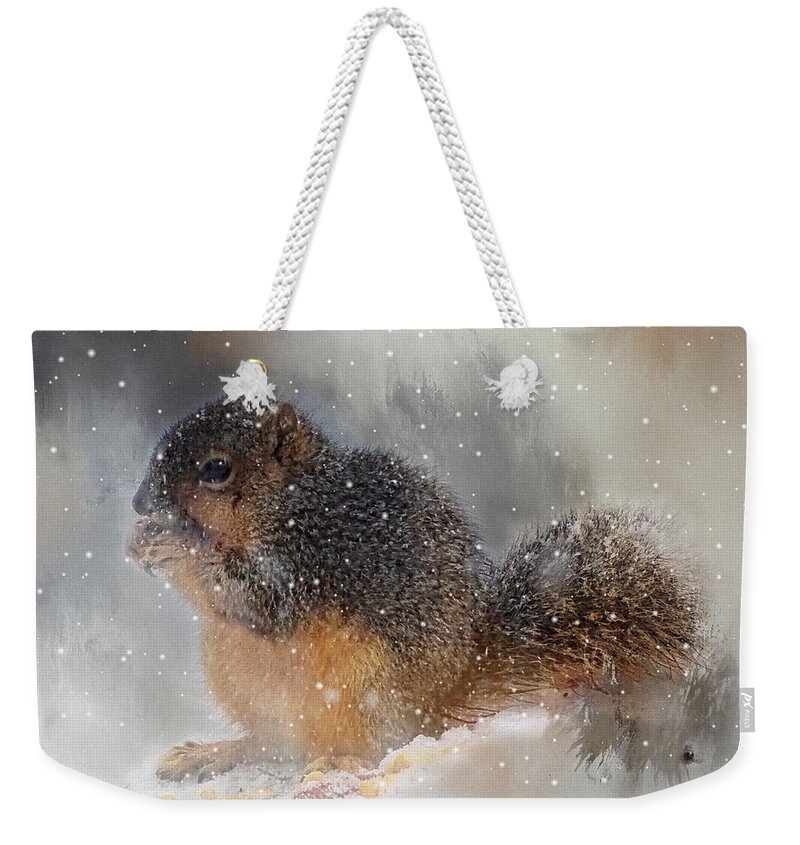 Squirrel Weekender Tote Bag featuring the photograph Let It Snow by Theresa Campbell
