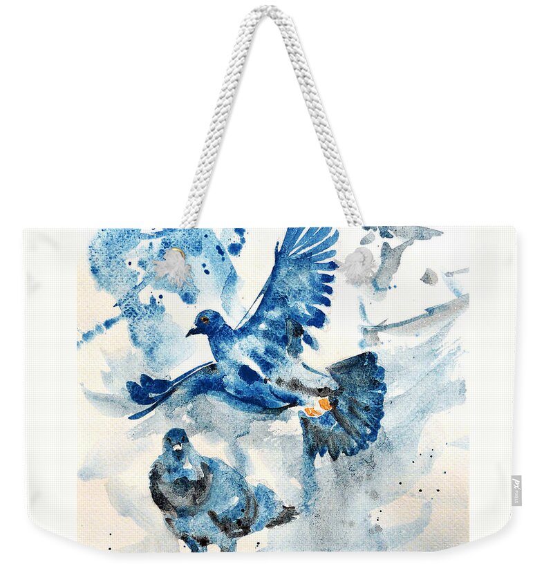Birds Weekender Tote Bag featuring the painting Let me free by Jasna Dragun