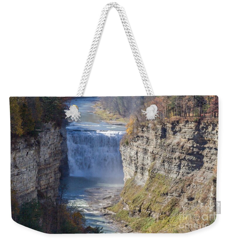 Letchworth Weekender Tote Bag featuring the photograph Letchworth Middle Falls by William Norton
