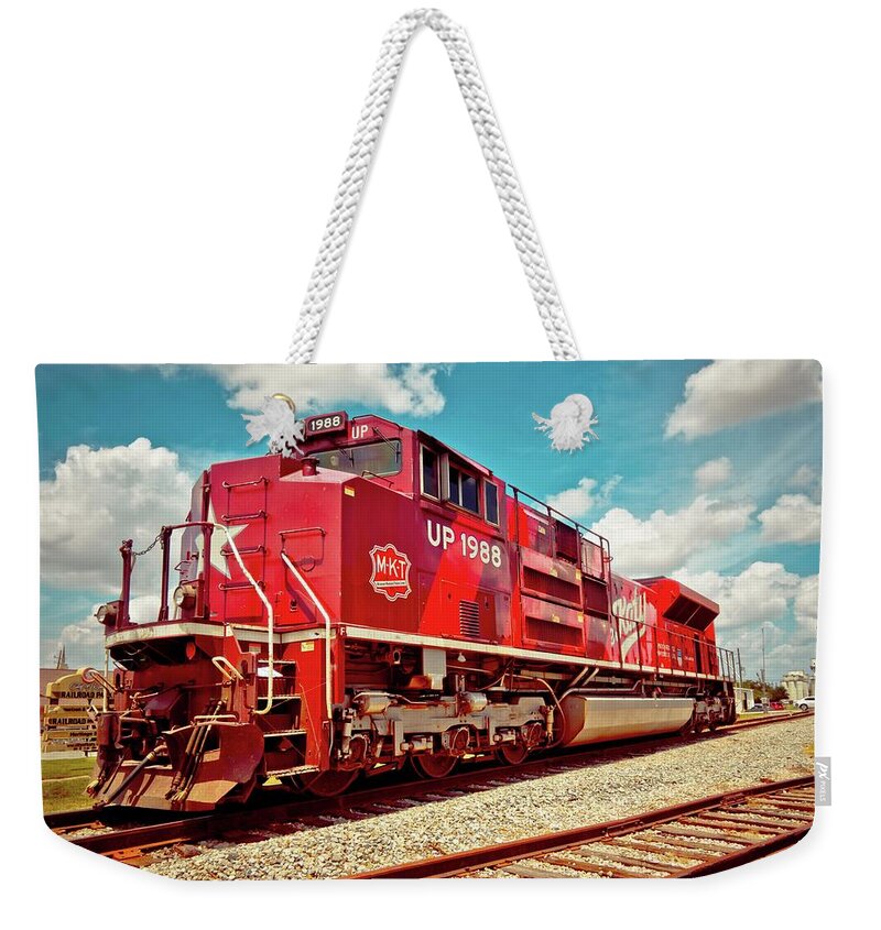 Railyard Weekender Tote Bag featuring the photograph Let's Ride The Katy by Linda Unger