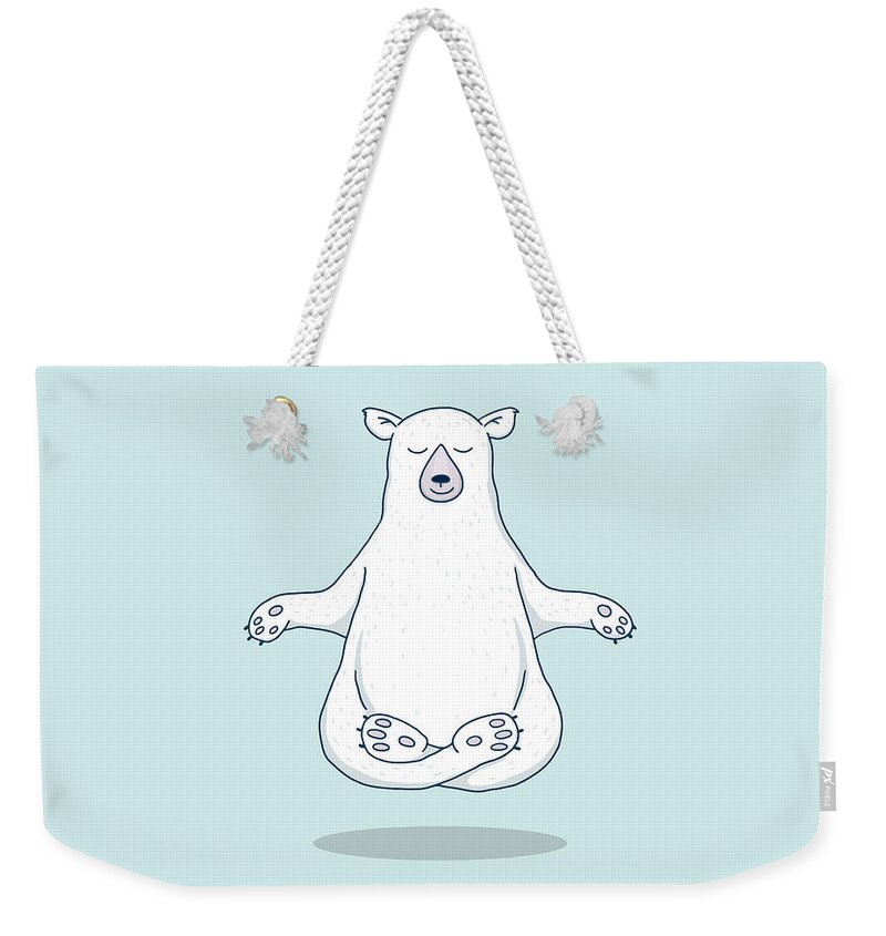 Polar Bear Weekender Tote Bag featuring the digital art Levitating Meditating Polar Bear by Laura Ostrowski