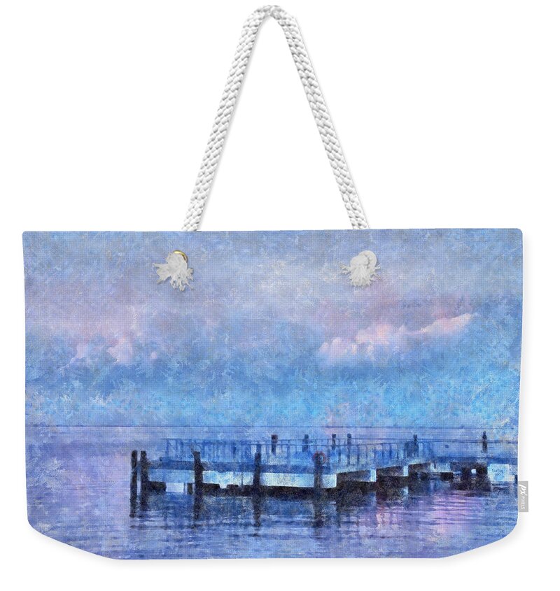 Water Weekender Tote Bag featuring the mixed media Lewes Pier by Trish Tritz