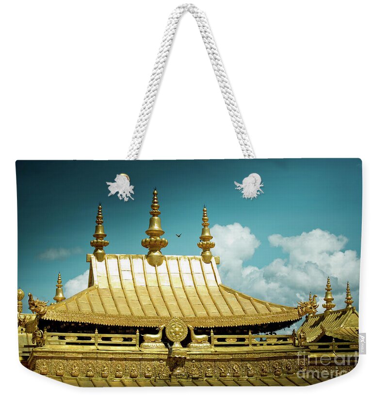 Tibet Weekender Tote Bag featuring the photograph Lhasa Jokhang Temple Fragment Tibet Artmif.lv by Raimond Klavins