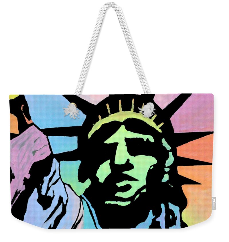 Liberty Weekender Tote Bag featuring the painting Liberty Of Colors - Bright by Jeremy Aiyadurai