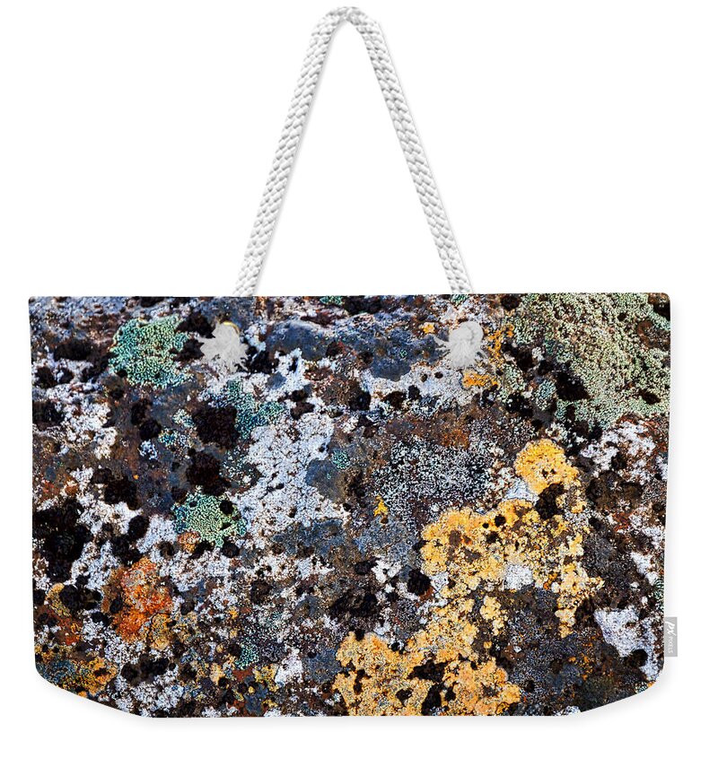 Rock Weekender Tote Bag featuring the photograph Lichen Near Haifoss - Iceland by Stuart Litoff
