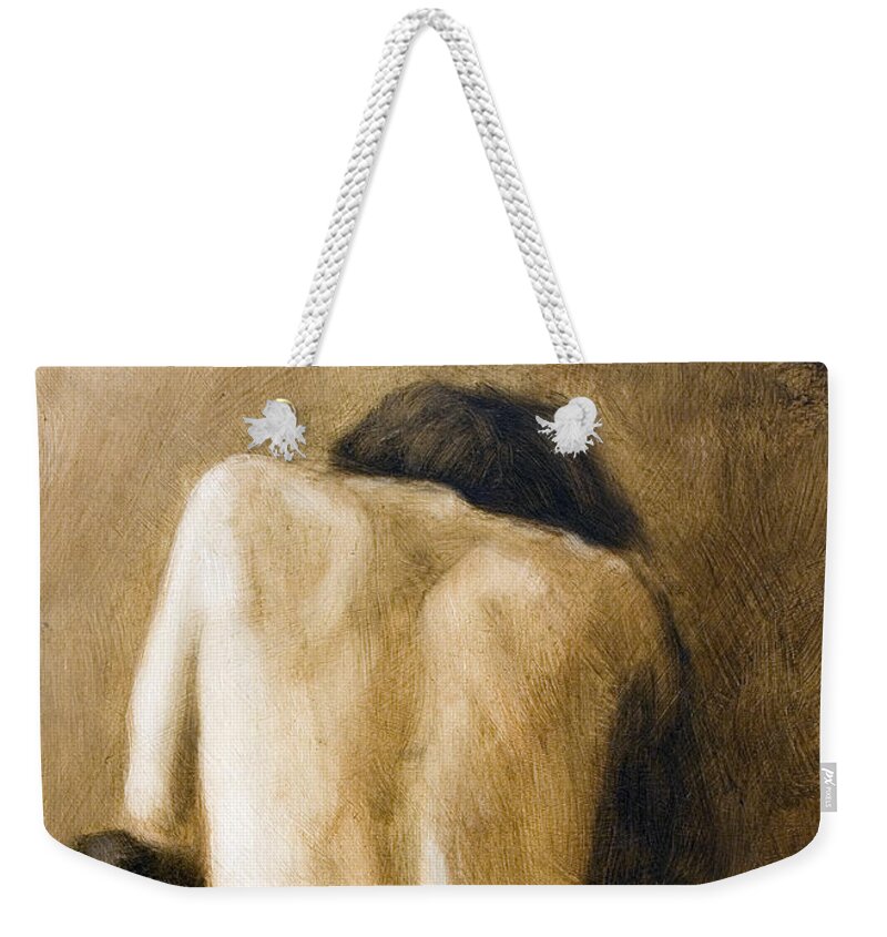 Sensual Weekender Tote Bag featuring the painting Lies by John Silver