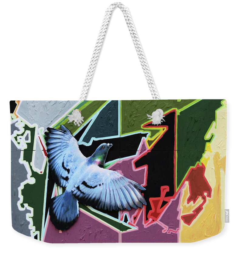 Abstraction Weekender Tote Bag featuring the painting Life In The City by John Lautermilch