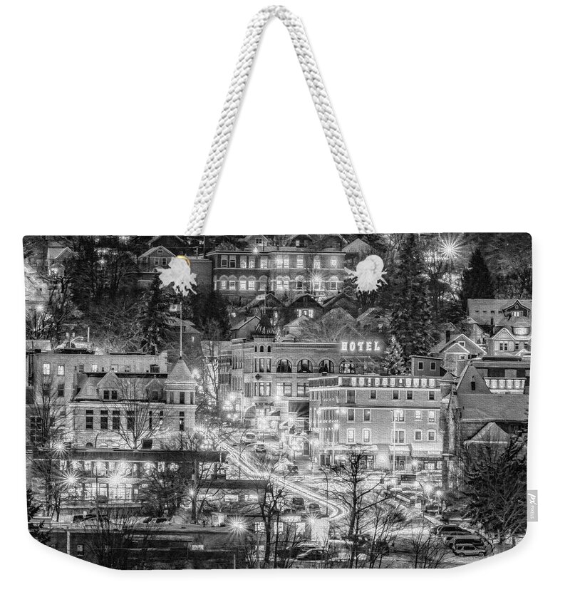 Nelson Bc Weekender Tote Bag featuring the photograph Life In The Fairytale- BW by Joy McAdams