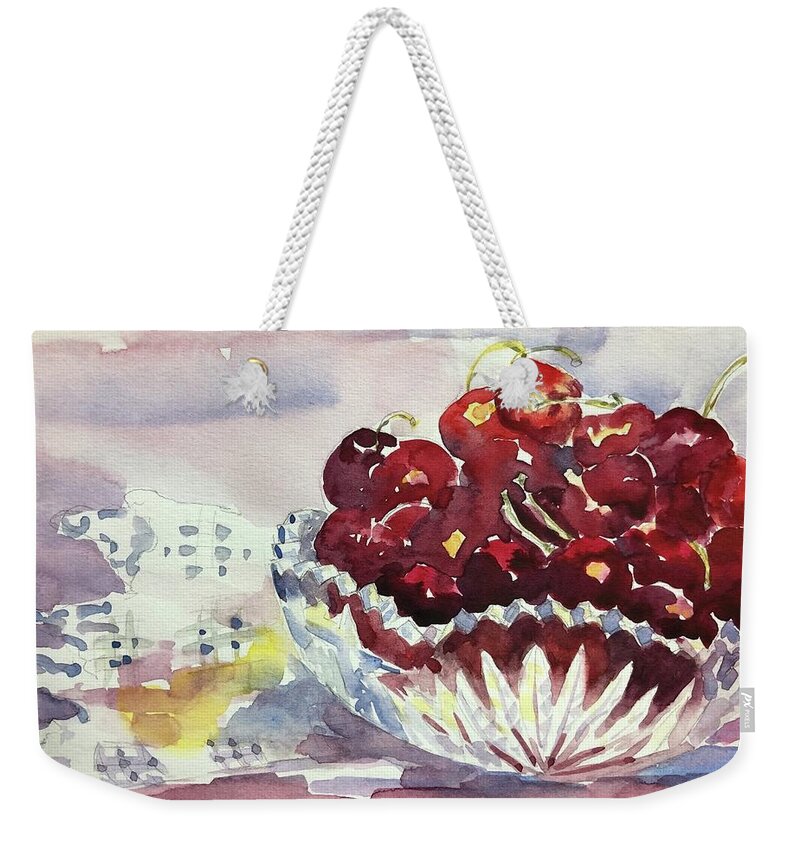 Tara Moorman Watercolors Weekender Tote Bag featuring the painting Life is Just a Bowl of Cherries by Tara Moorman