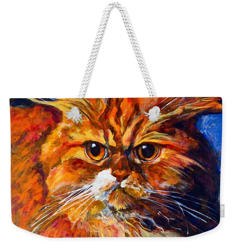 Cat Weekender Tote Bag featuring the painting Life isn't easy by Maxim Komissarchik