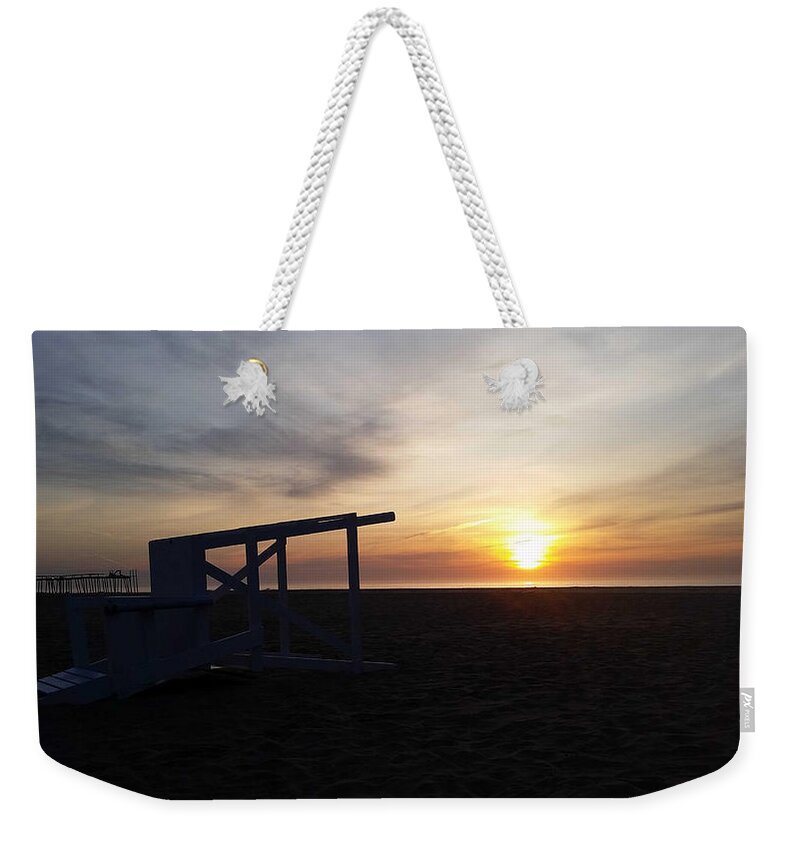 Lifeguard Stand Weekender Tote Bag featuring the photograph Lifeguard Stand and Sunrise by Robert Banach