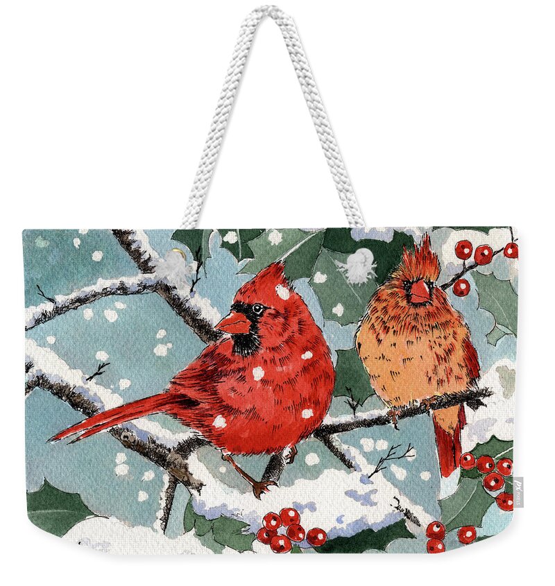 Cardinals Weekender Tote Bag featuring the painting Lifemates by Louise Howarth