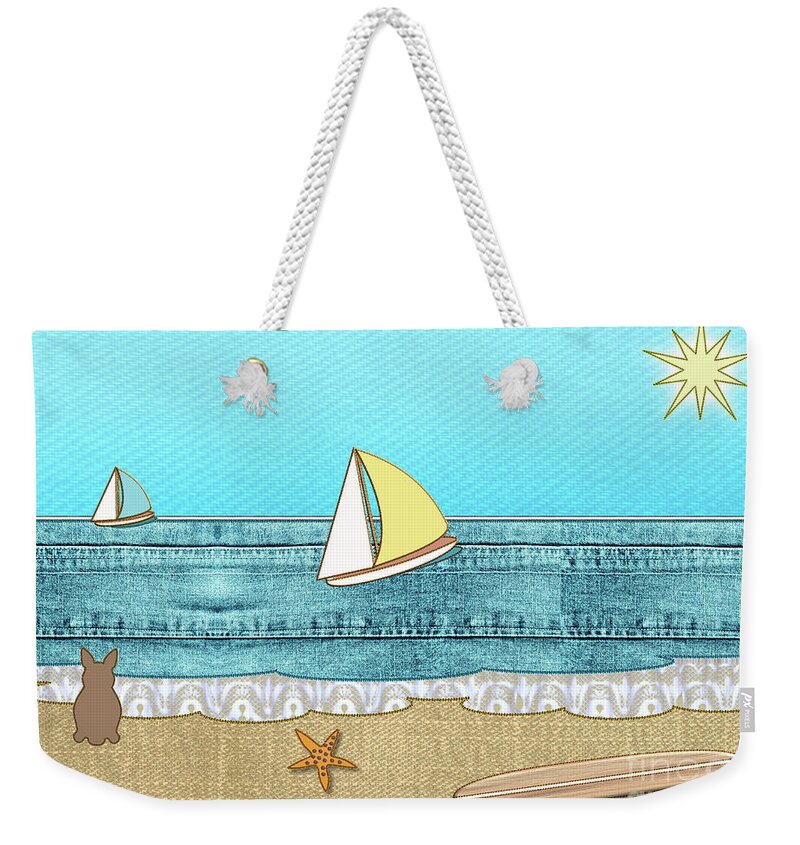Fabric Weekender Tote Bag featuring the digital art Life's A Beach Scene in Fabric by Barefoot Bodeez Art