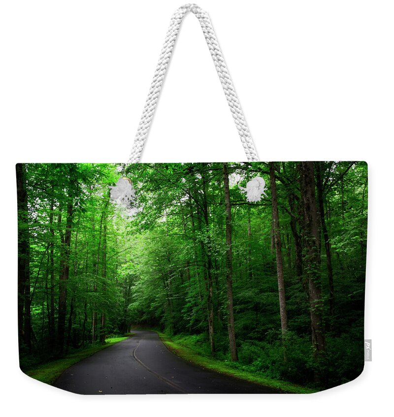 Paved Road Weekender Tote Bag featuring the photograph Light And Shadow On A Mountain Road by Greg and Chrystal Mimbs