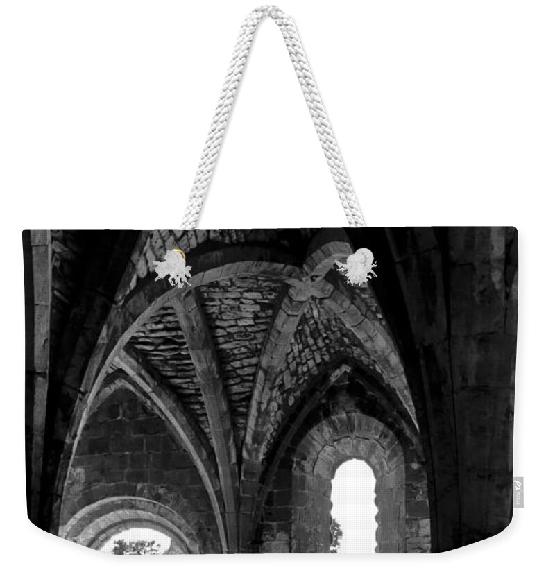 Monochrome Photography Weekender Tote Bag featuring the photograph Light inside the vaults. by Elena Perelman