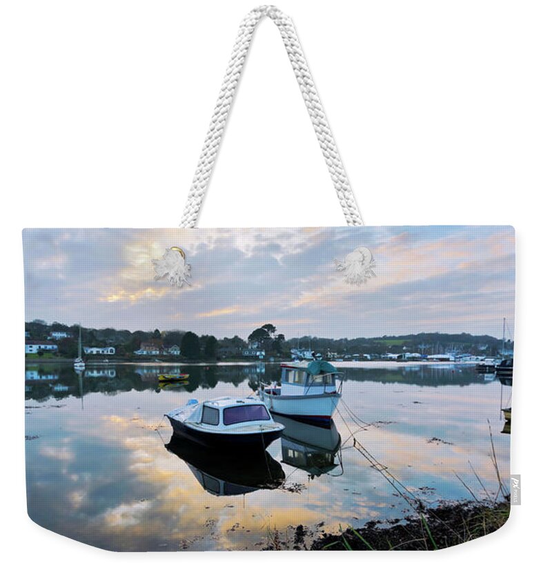 Mylor Weekender Tote Bag featuring the photograph Light on the Boats by Terri Waters
