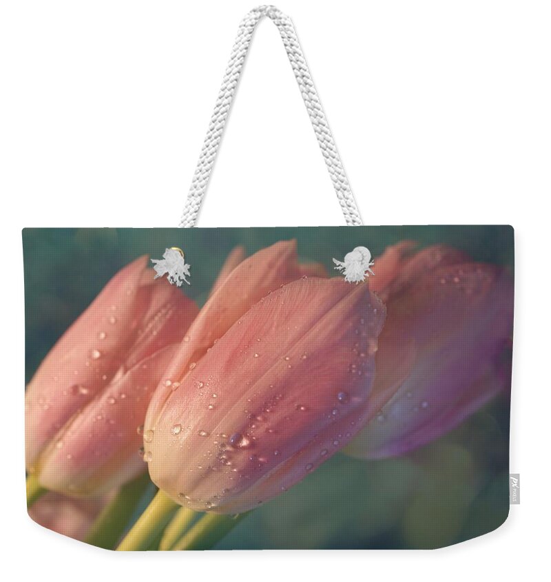 Gentle Weekender Tote Bag featuring the photograph Light pink tulips by Lilia S