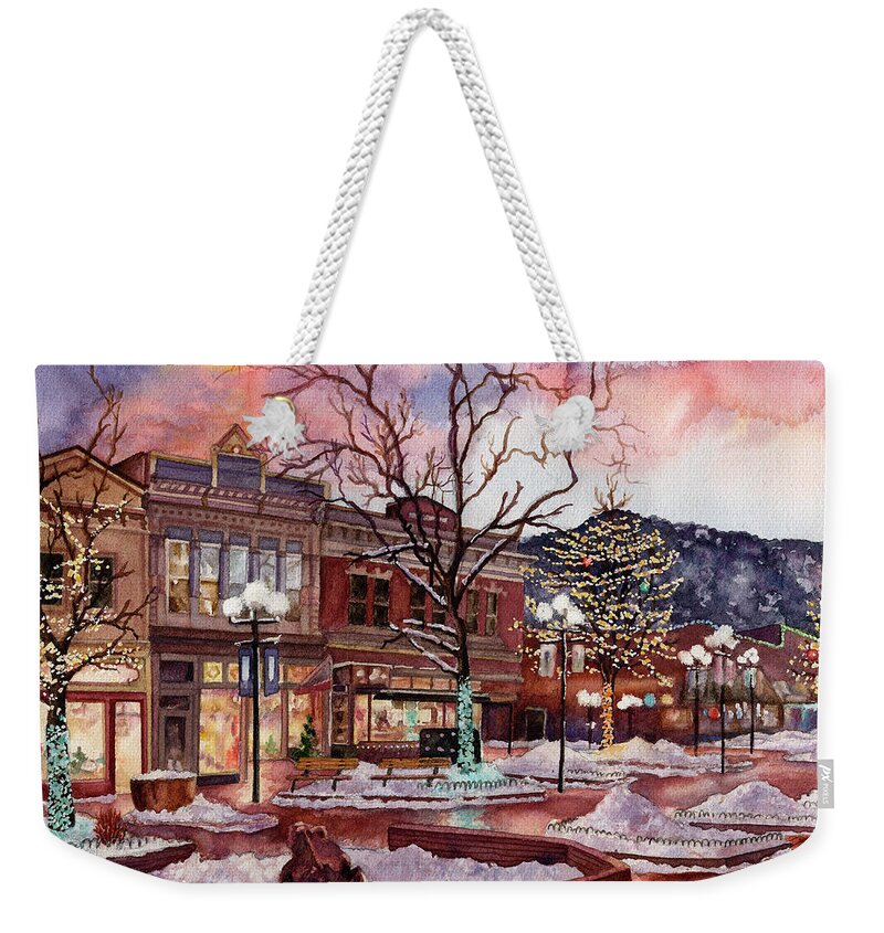 Christmas Lights Painting Weekender Tote Bag featuring the painting Light Up Heaven and Earth by Anne Gifford