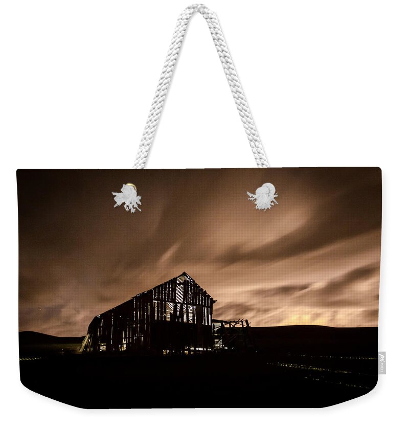 Barn Weekender Tote Bag featuring the photograph Lighted Barn by Brad Stinson