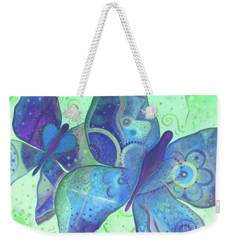 Butterflies Weekender Tote Bag featuring the painting Lighthearted In Blue by Helena Tiainen