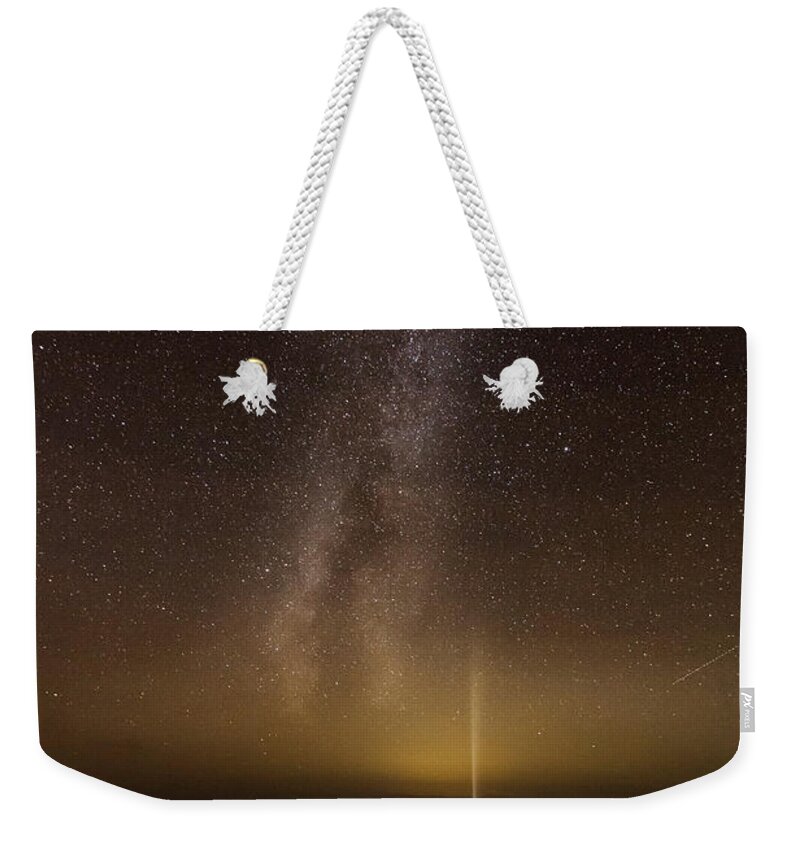 Astrophotography Weekender Tote Bag featuring the photograph Lighthouse and Milky Way by B Cash