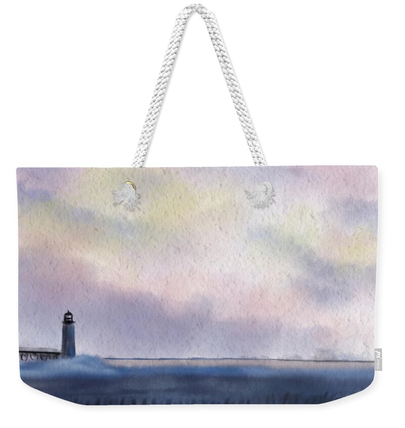 Lighthouse Weekender Tote Bag featuring the digital art Lighthouse On The Lake by Michael Kallstrom
