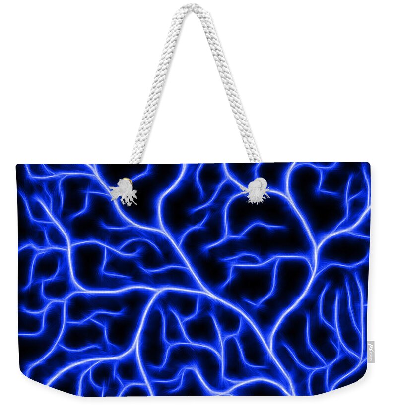 Lightning Weekender Tote Bag featuring the digital art Lightning - Blue by Shane Bechler