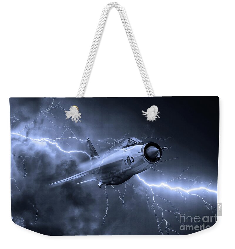 Lightning Weekender Tote Bag featuring the digital art Lightning Power - Mono by Airpower Art