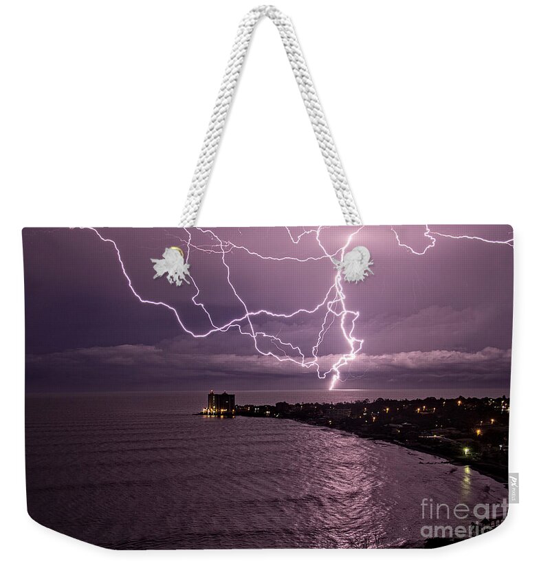 Weather Weekender Tote Bag featuring the photograph Lightning up the Night by Bob Hislop