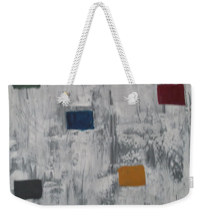 Abstract Weekender Tote Bag featuring the painting Lights In A Blizzard by Sharyn Winters