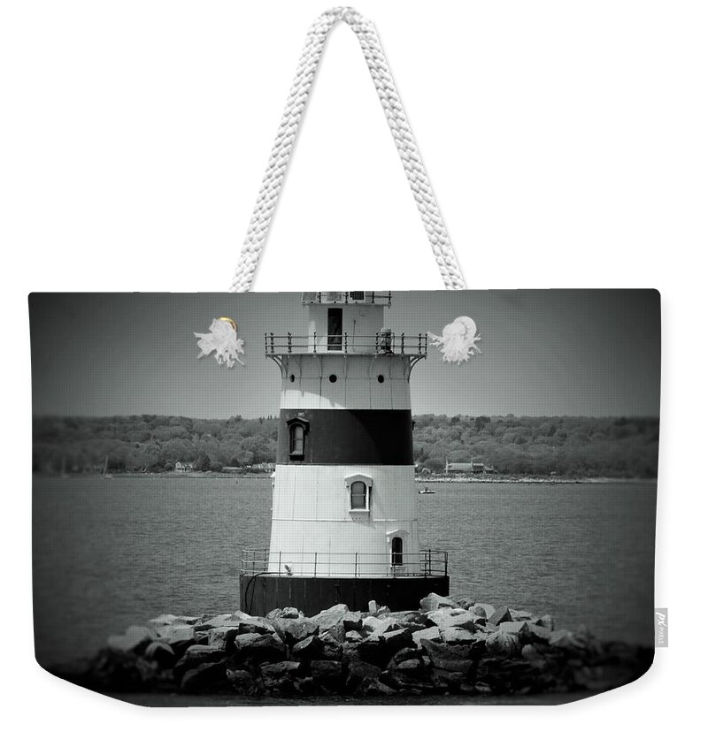 Lighthouse Weekender Tote Bag featuring the photograph Lights out-BW by Charles HALL