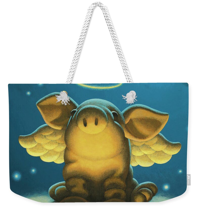 Pig Weekender Tote Bag featuring the painting Lil' Angel by Chris Miles