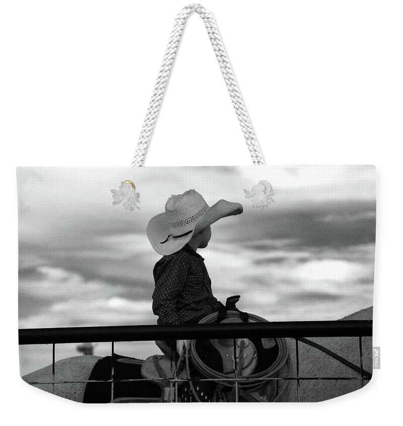 Cowboy Weekender Tote Bag featuring the photograph Lil Cowboy Gonna Rope by Toni Hopper