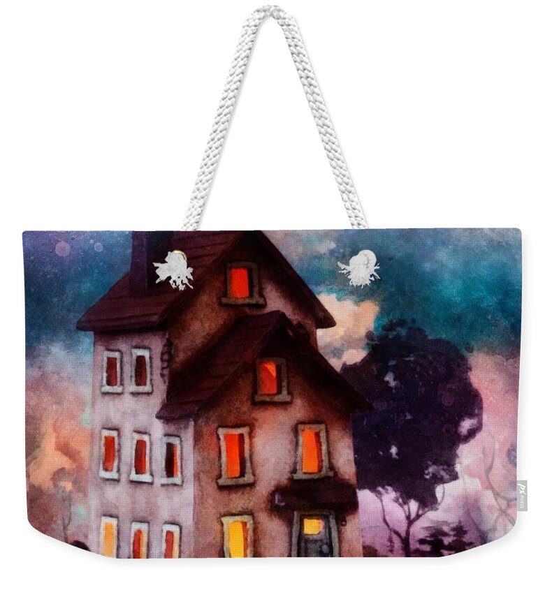 Lilac Hill Weekender Tote Bag featuring the painting Lilac Hill by Mo T