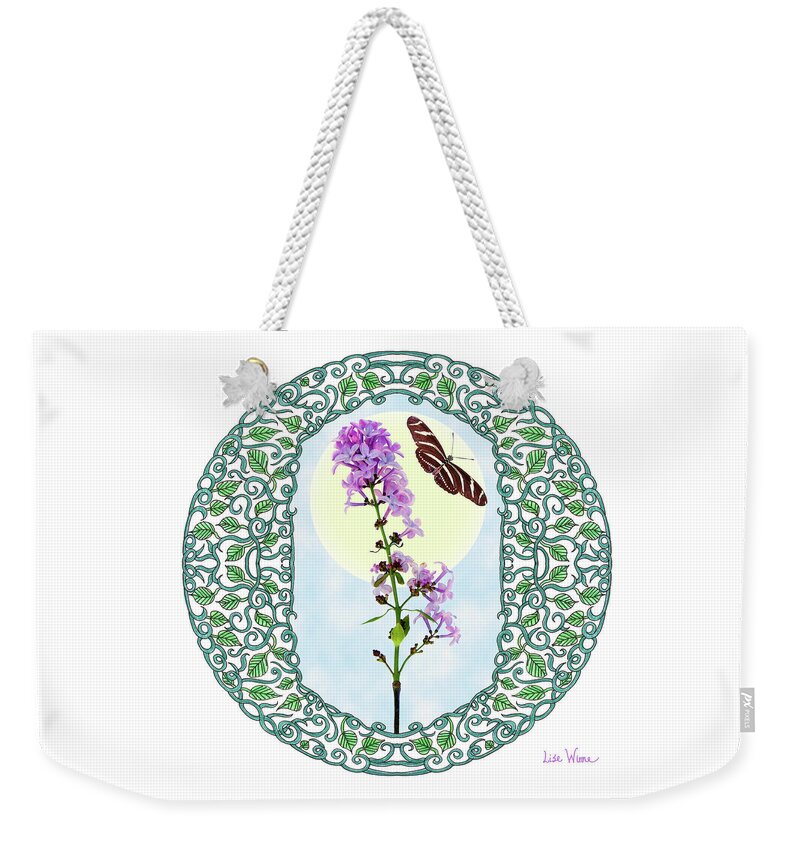 Lise Winne Weekender Tote Bag featuring the digital art Lilac with Butterfly by Lise Winne