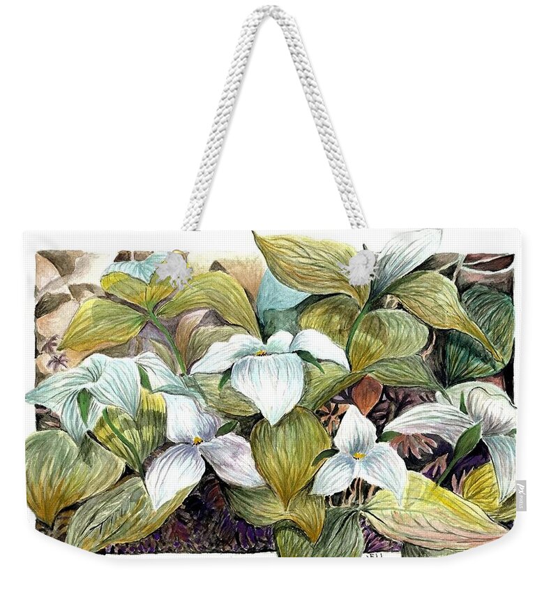 Flower Weekender Tote Bag featuring the painting Lillies by Darren Cannell