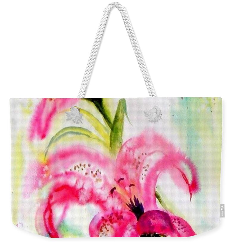 Flowers Weekender Tote Bag featuring the painting Lily Folly by Diane Kirk